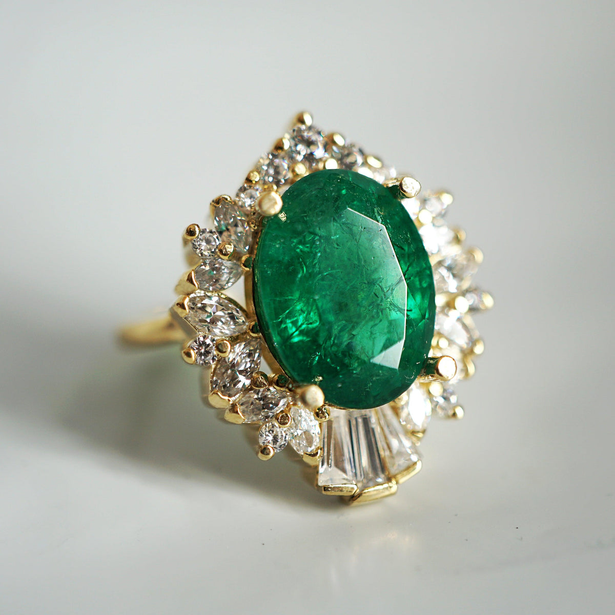 Hall Of Mirrors Oval Emerald Diamond Ring in 14K and 18K Gold, 3.9ct - Tippy Taste Jewelry