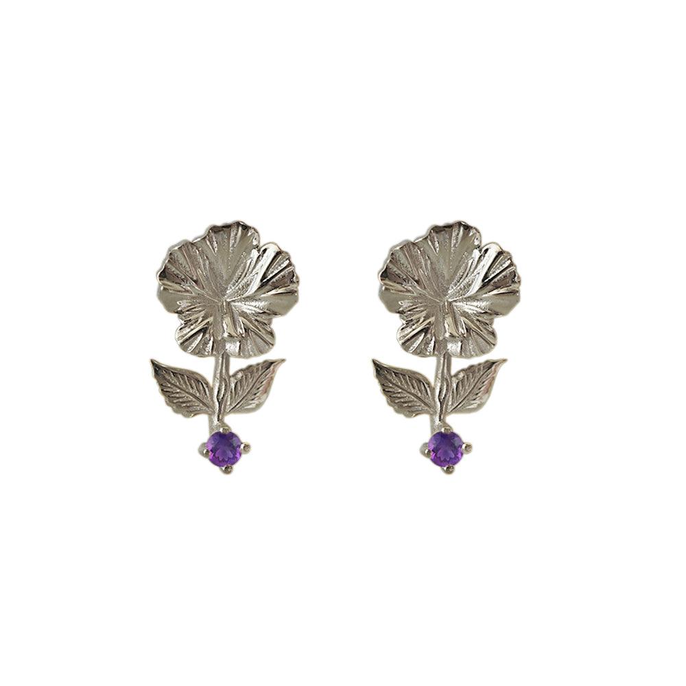 14K February Violet Birth Flower Earrings - Main Image