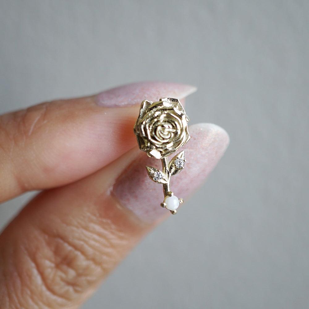 14K June Rose Birth Flower Earrings - Tippy Taste Jewelry