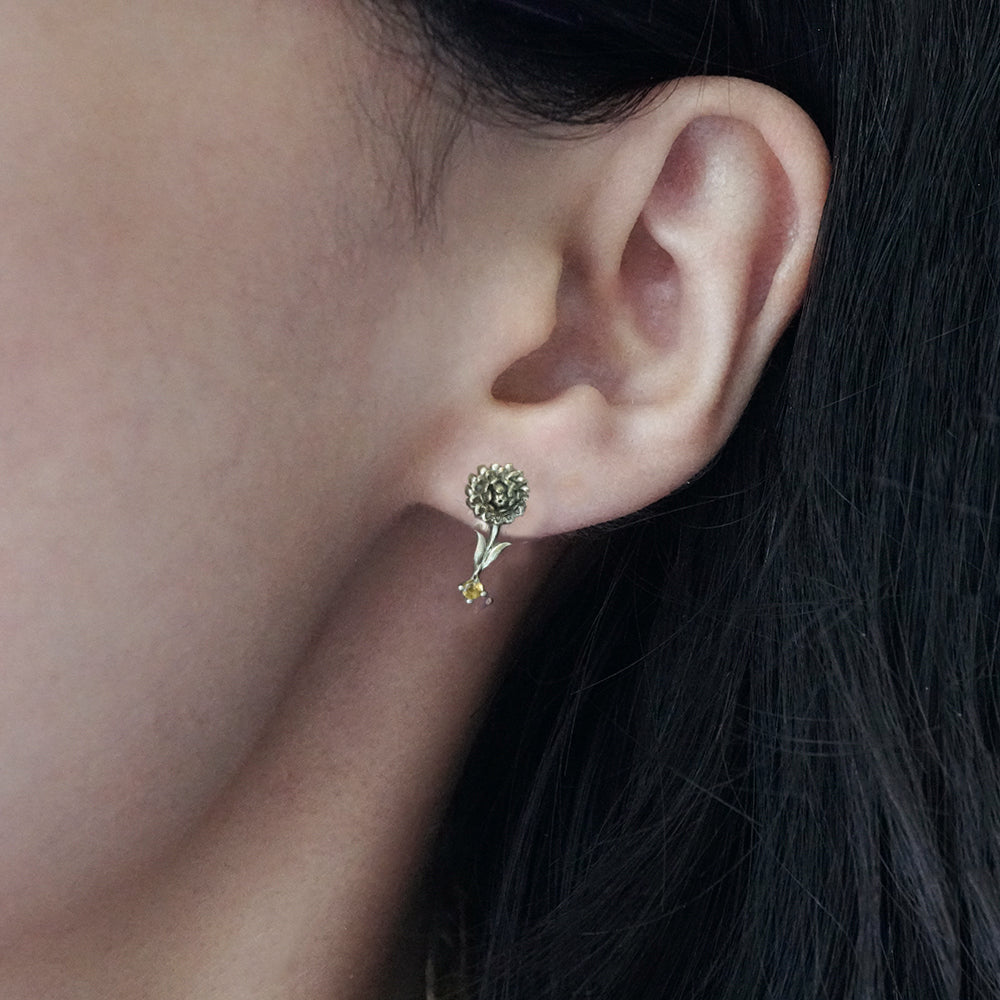 14K November Chrysanthemum Citrine Flower Earrings - Tippy Taste Jewelry