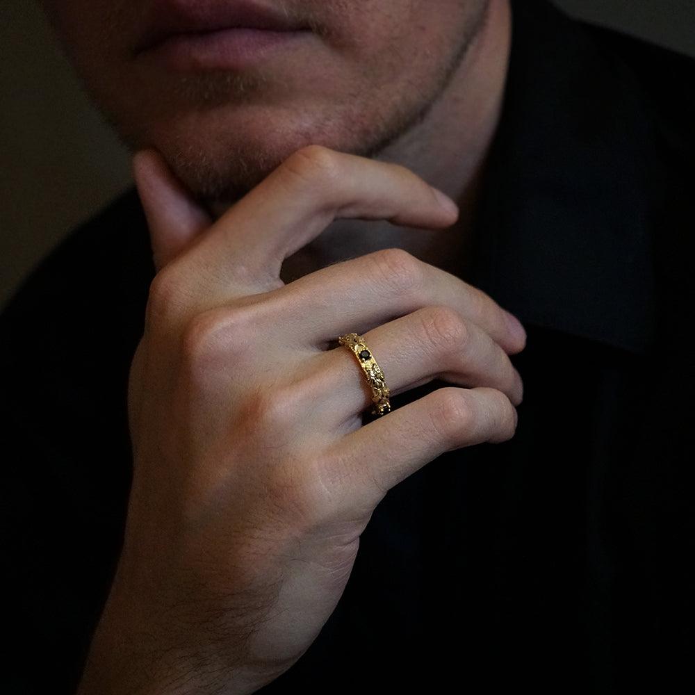 14K & 18K Gold Gothic Acanthus Ring – Black Diamond Gothic Band | Tippy ...