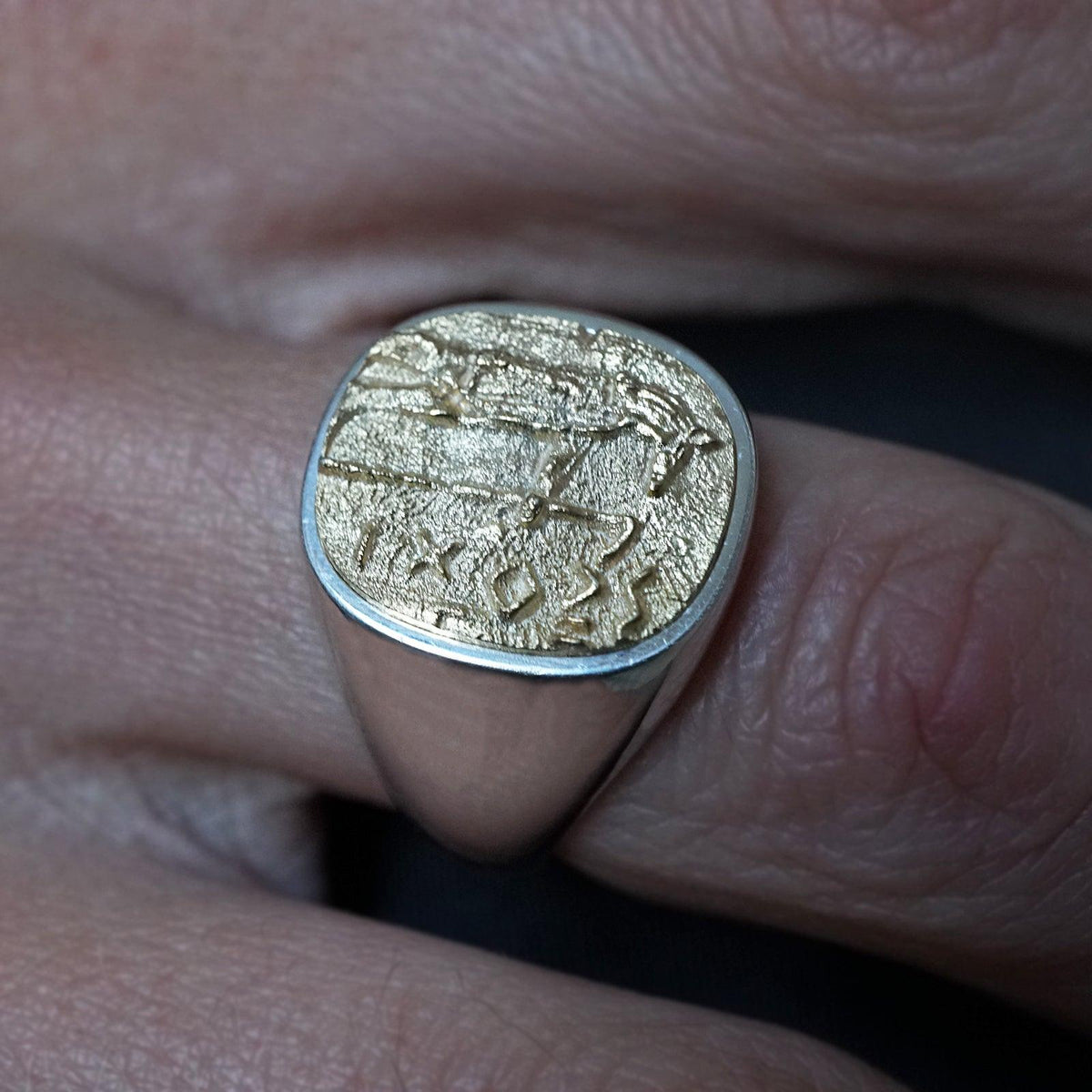 Mixed Metal Anubis Signet Ring in Sterling Silver and 14K Gold