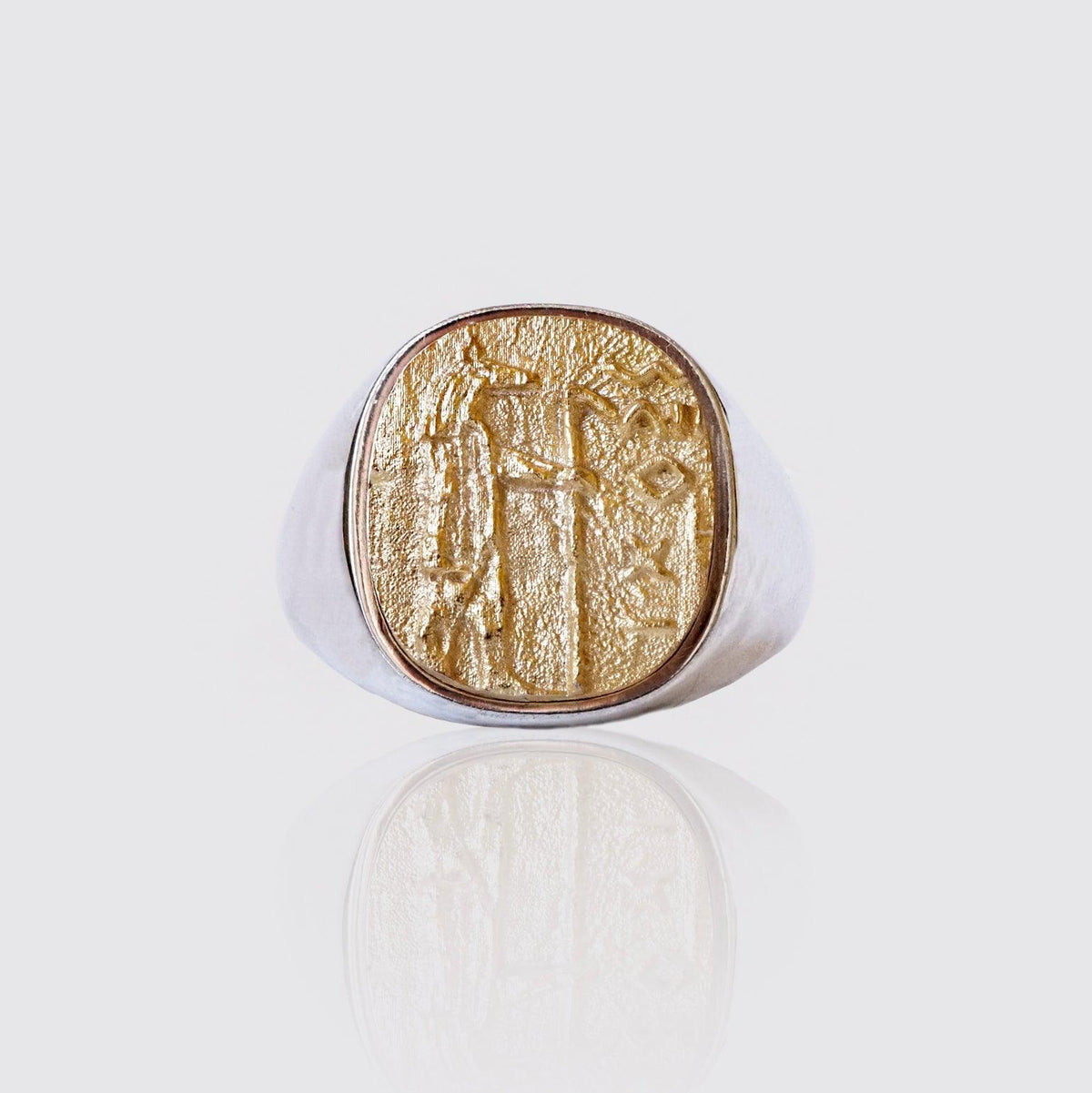 Mixed Metal Anubis Signet Ring in Sterling Silver and 14K Gold - Tippy Taste Jewelry