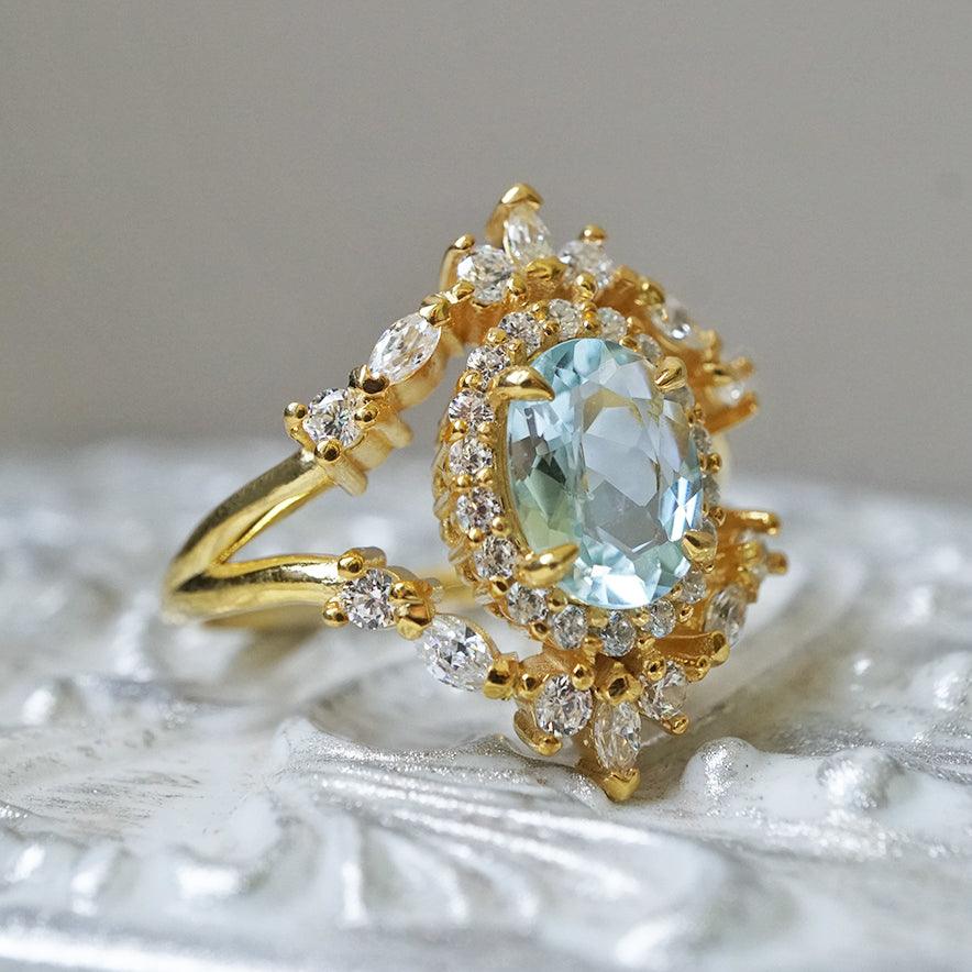 Aquamarine Ocean Diamond Ring in 14K and 18K Gold - Tippy Taste Jewelry