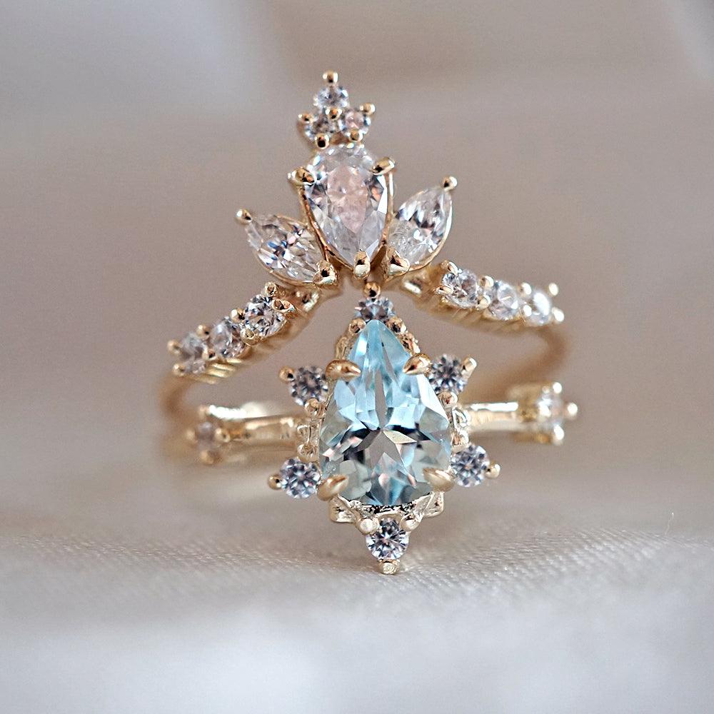 14K Pear Aquamarine Ring Set - Tippy Taste Jewelry US 4.5 / 14K Rose Gold