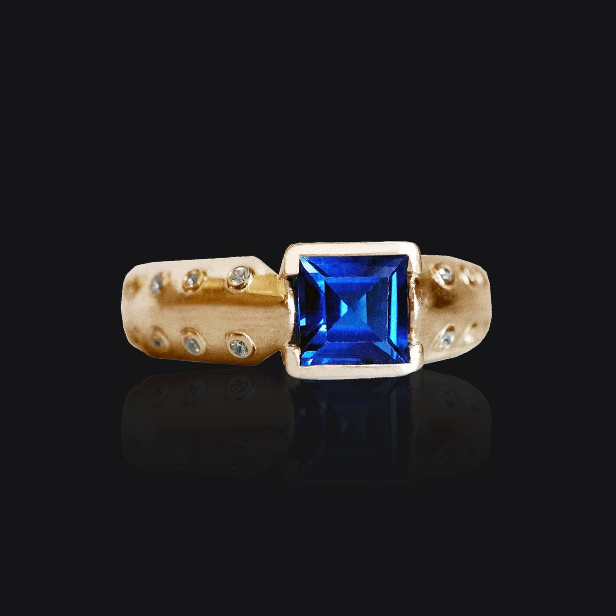 Paragon Blue Sapphire Diamond Ring in Sterling Silver and 14K Gold, 6mm