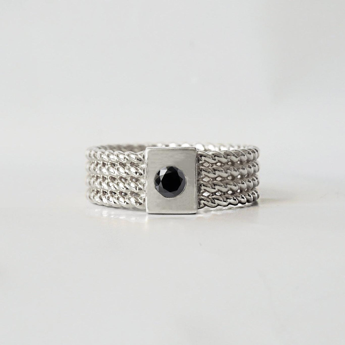 Silver Braid Black Diamond Ring Band - Tippy Taste Jewelry