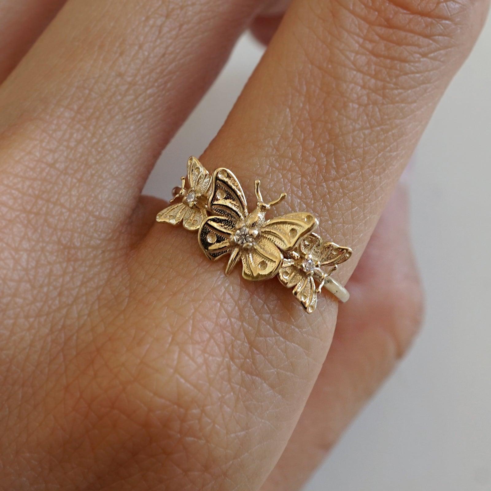 Solid 10K Rose Gold Butterfly Ring Large Pierced Butterfly, Size 3 - 12 -  Jahda Jewelry Company Custom Gold Rings, Necklaces, Bracelets & Earrings -  Sacramento, California