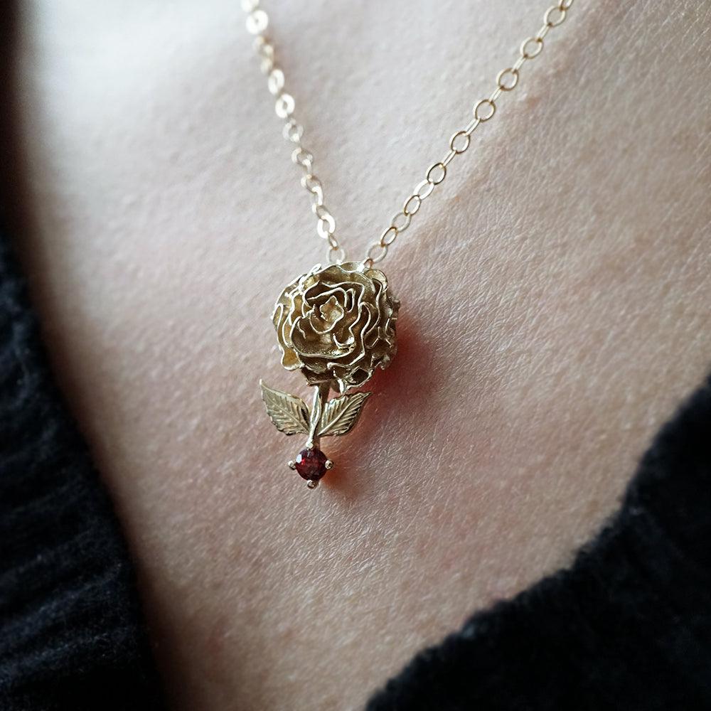14K January Carnation Birth Flower Necklace