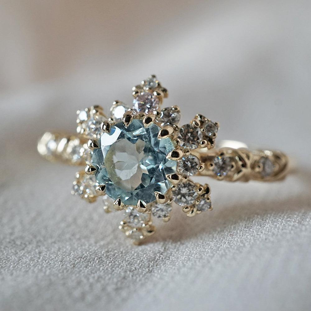 Aquamarine Snowflake Diamond Ring in 14K and 18K Gold - Tippy Taste Jewelry