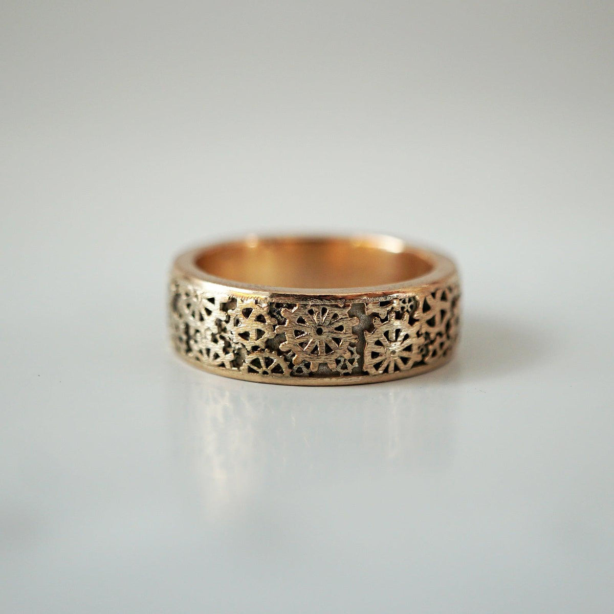 Clockmaker Ring Band in Sterling Silver and 14K Gold, 8mm