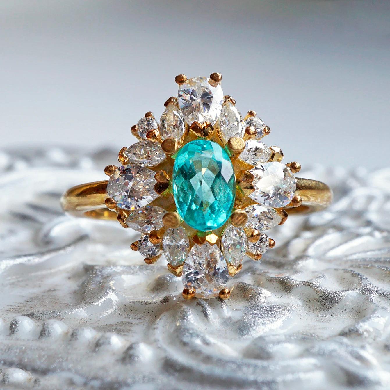 Platinum and 18ct Yellow Gold Teal Tourmaline Diamond Ring | Martin and Co