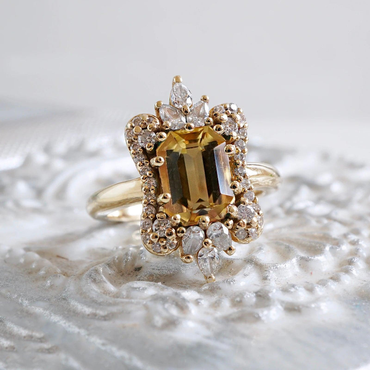 Eleanor Citrine Diamond Ring in 14K and 18K Gold, and Platinum - Tippy Taste Jewelry
