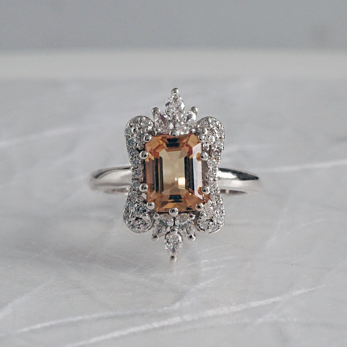 Eleanor Citrine Diamond Ring in Platinum - Tippy Taste Jewelry