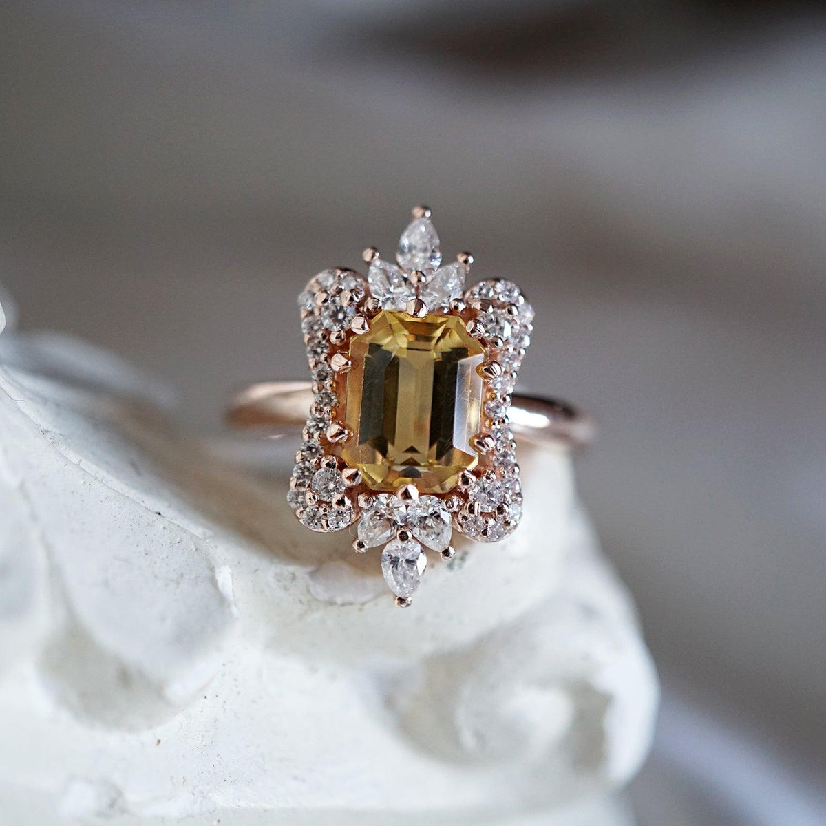 Eleanor Citrine Diamond Ring in 14K and 18K Gold, and Platinum - Tippy Taste Jewelry