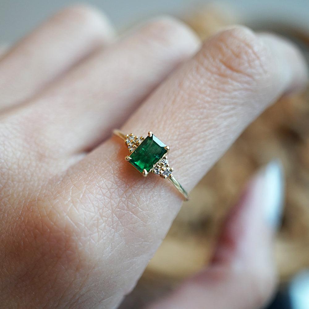 14K Emerald Hermes Diamond Ring