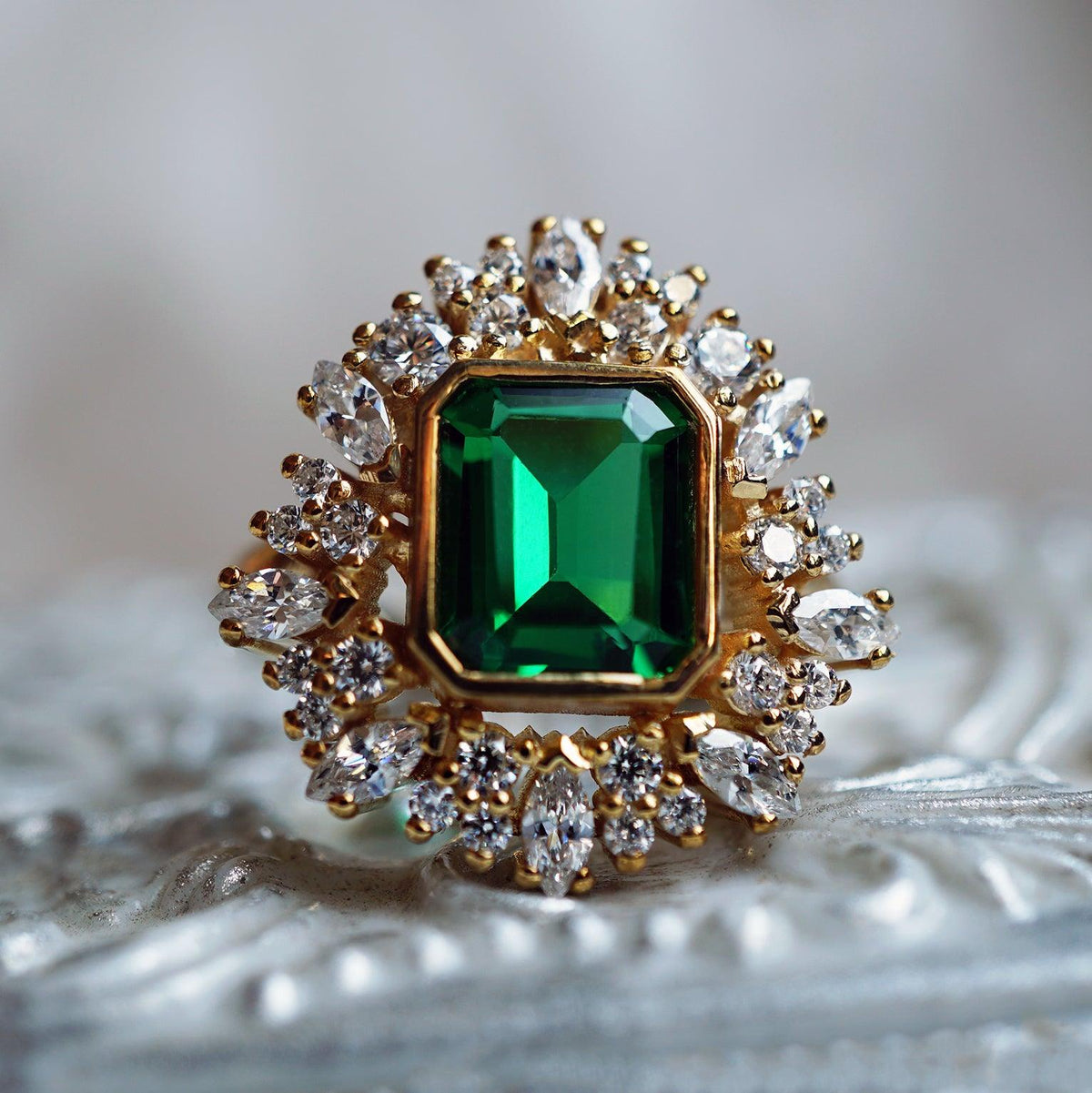 Forbidden Garden Emerald Diamond Ring in 14K and 18K Gold - Tippy Taste Jewelry
