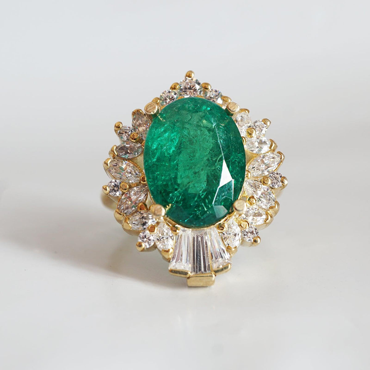 Hall Of Mirrors Oval Emerald Diamond Ring in 14K and 18K Gold, 3.9ct