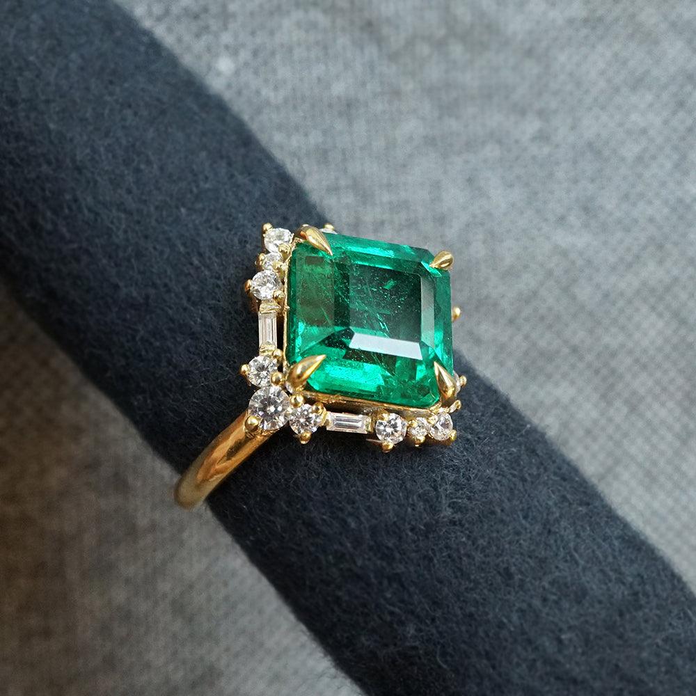 Her Highness Emerald Diamond Ring in 14K and 18K Gold, 5.37ct - Tippy Taste Jewelry