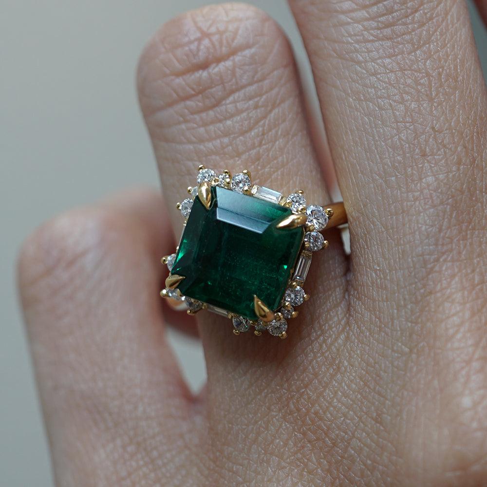 Cocktail Ring Modern 7.28 Rectangular Step Cut Emerald - Filigree Jewelers