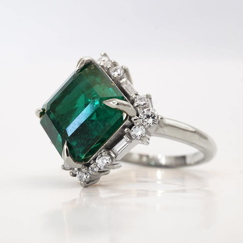 Her Highness Emerald Diamond Ring in 14K and 18K Gold, 5.37ct