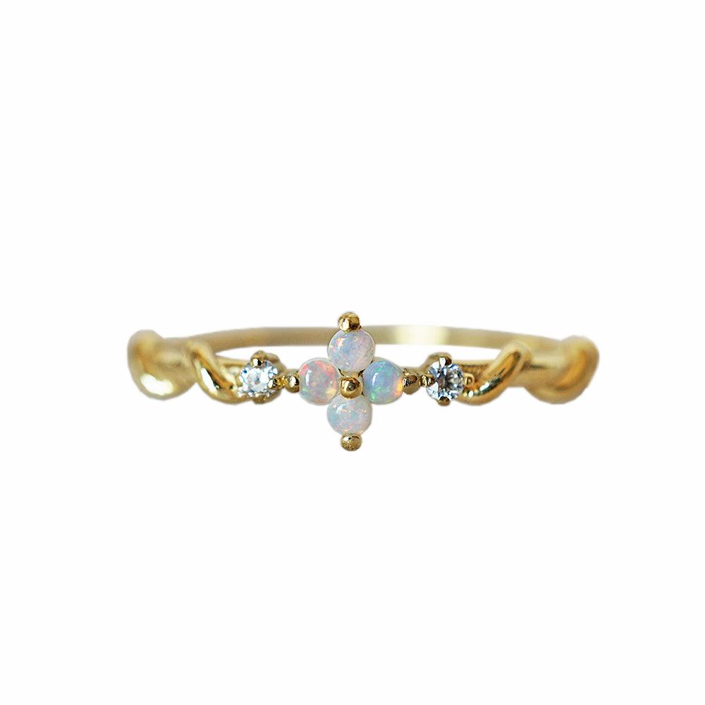 14K Love Me Not Flower Opal Diamond Twist Ring - Tippy Taste Jewelry