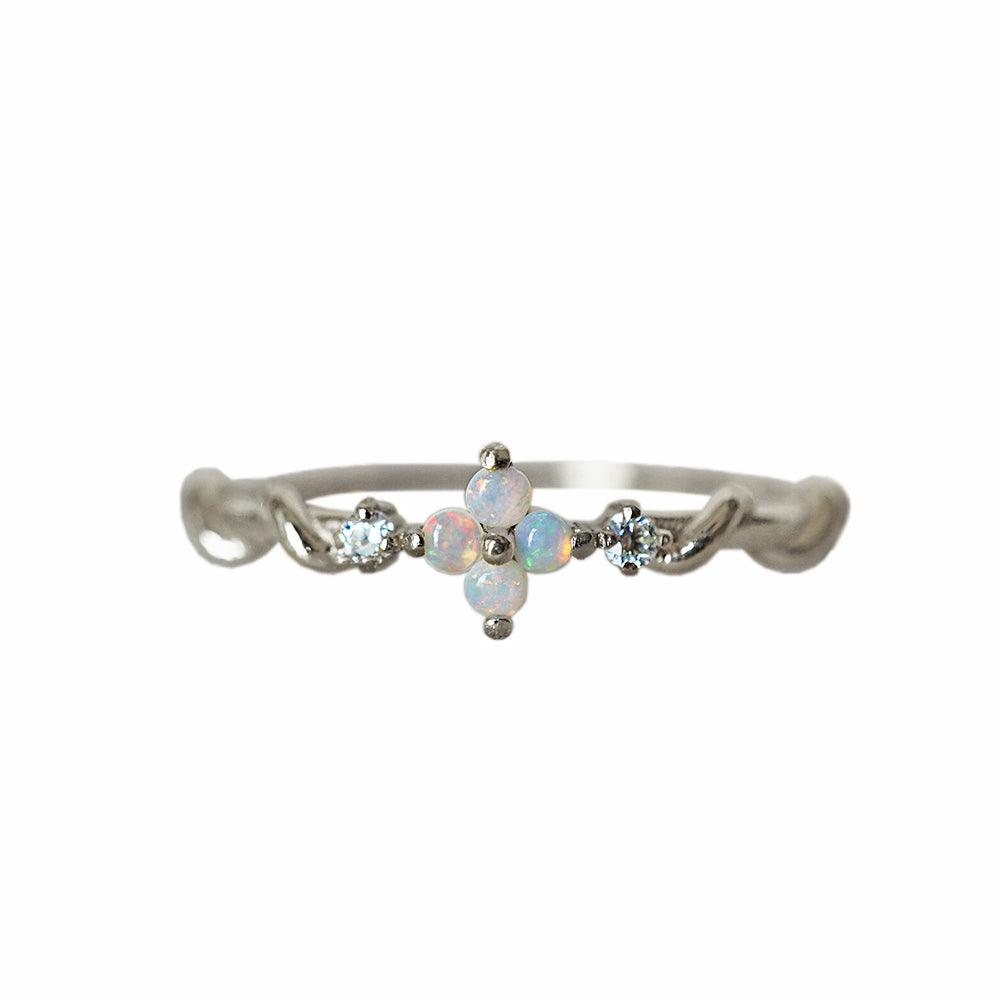 14K Love Me Not Flower Opal Diamond Twist Ring - Tippy Taste Jewelry
