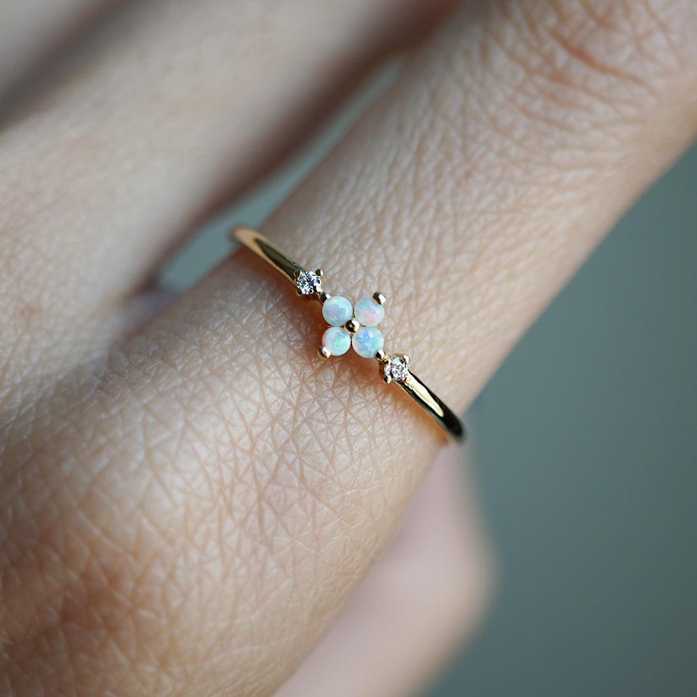 Forget me not opal diamond ring