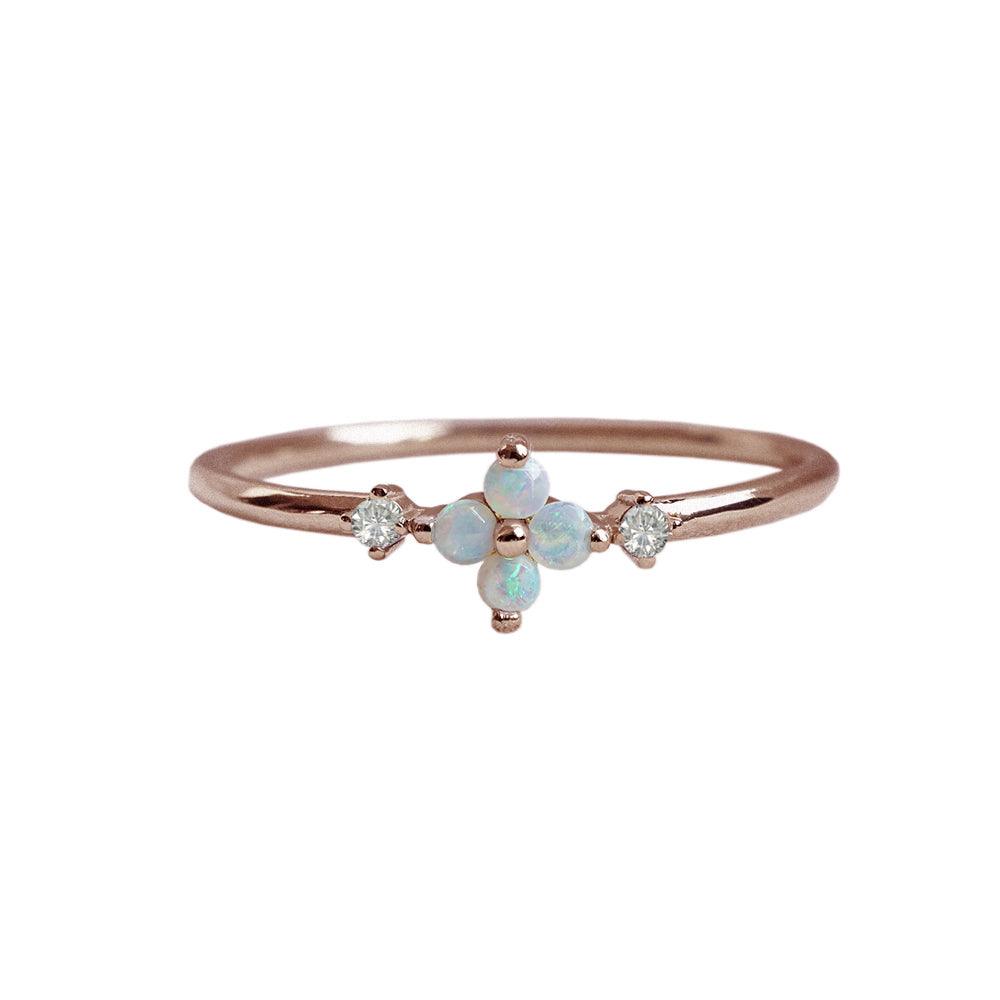 Forget me not opal diamond ring in rose gold