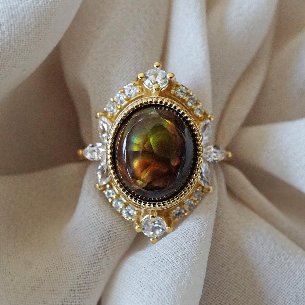One Of A Kind: Fire Agate Bella Diamond Ring - Tippy Taste Jewelry