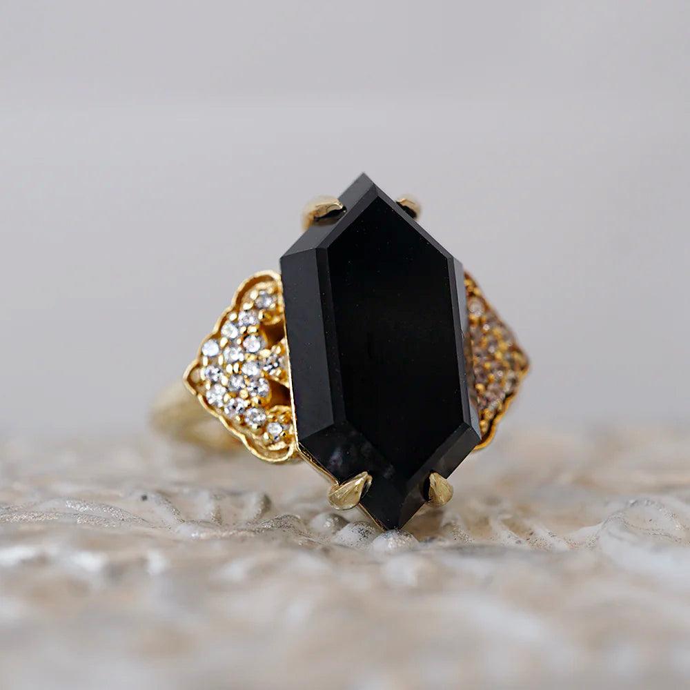 アクセサリー 18K Women's Ring with Diamonds 14K & 18K Gold Frozen Onyx Diamond Ring – Art Deco Black Onyx with