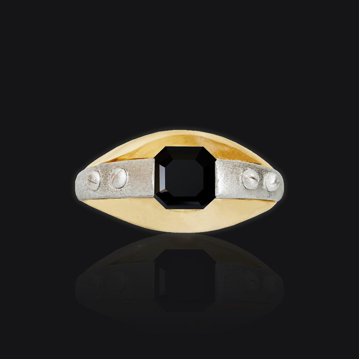 Futuristic Black Onyx Ring in 14K Gold, 11mm