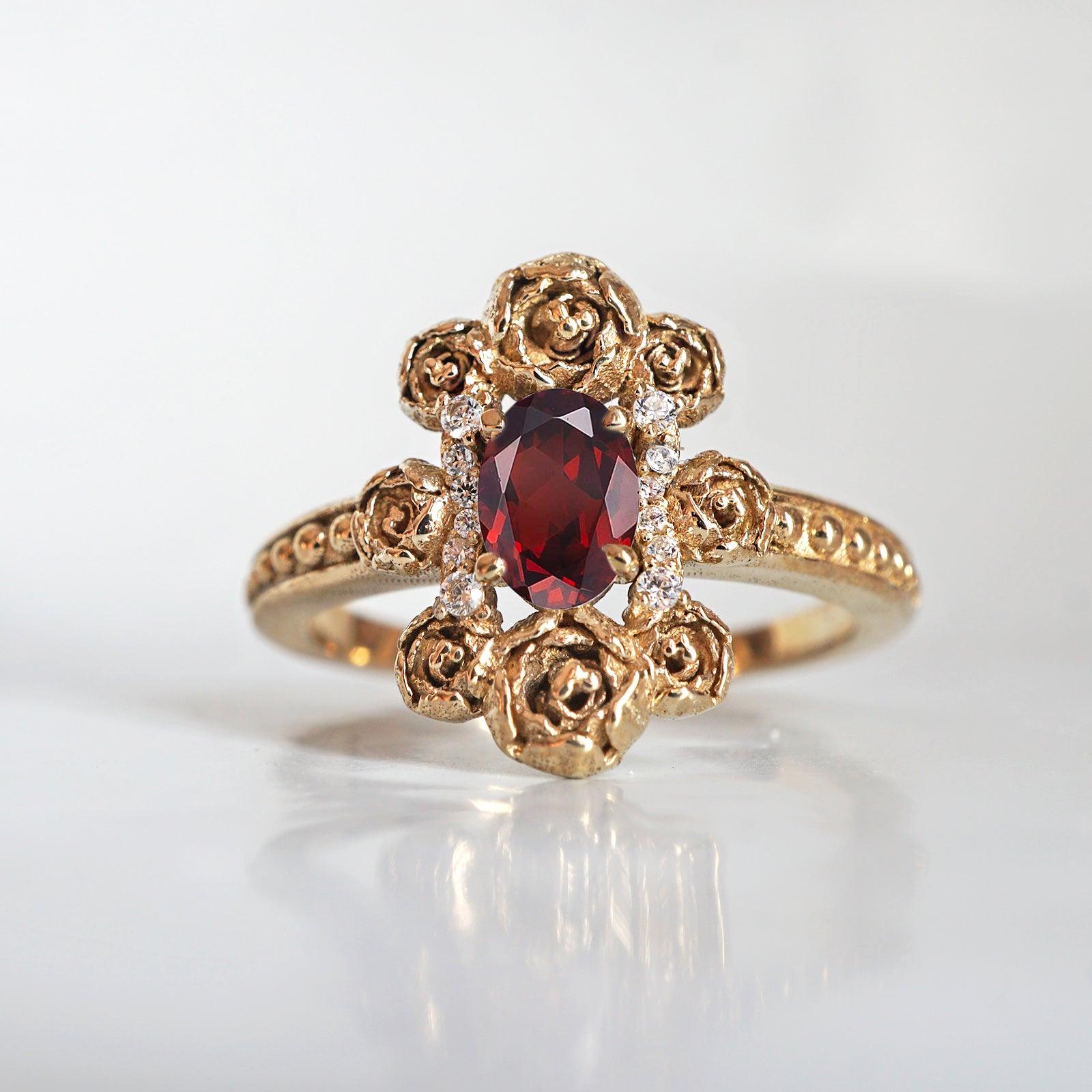 Peonies Oval Garnet Ring in 14K and 18K Gold – Tippy Taste Jewelry