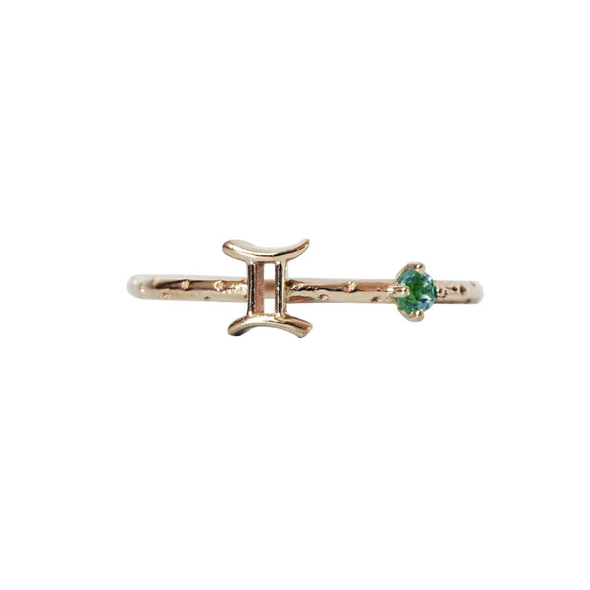 14K Gemini Horoscope Birthstone Ring (Pearl + Emerald)