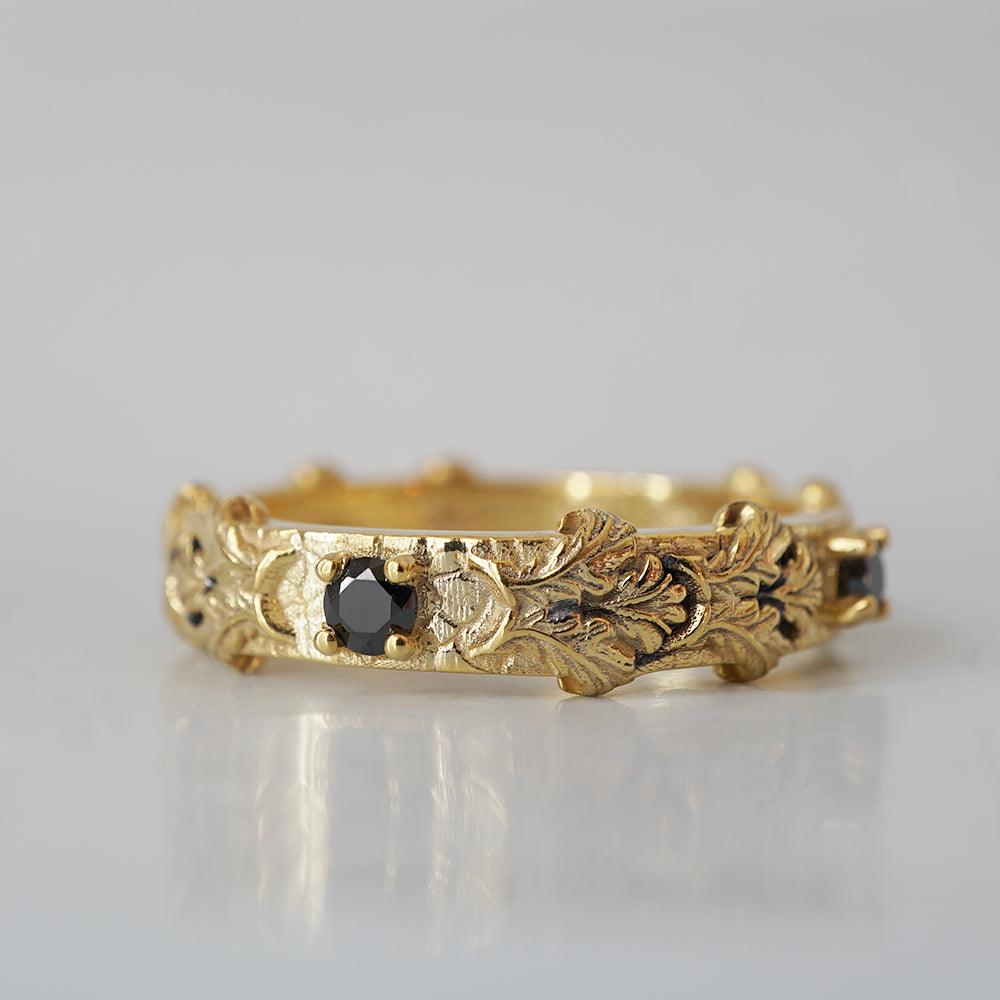 Gothic Acanthus Ring in Sterling Silver, 14K, 18K Gold and Platinum, 4mm - Tippy Taste Jewelry