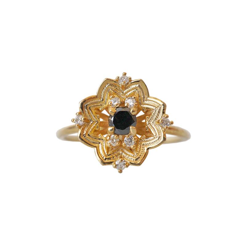 Gothic Rose Window Black Diamond Ring in 14K and 18K Gold - Tippy Taste Jewelry