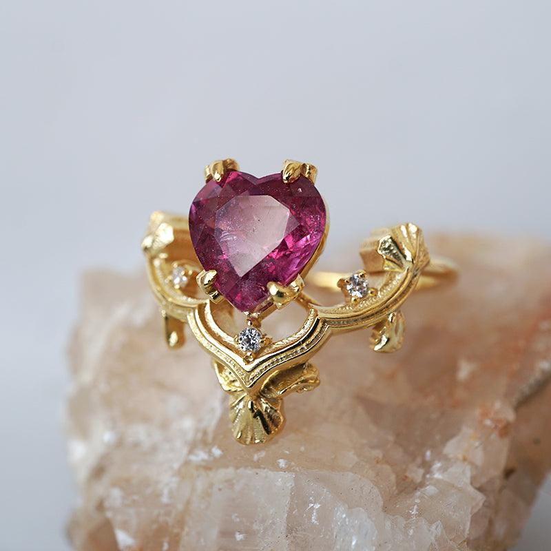 One Of A Kind: Gothic Ruby Heart Ring in 14K and 18K Gold