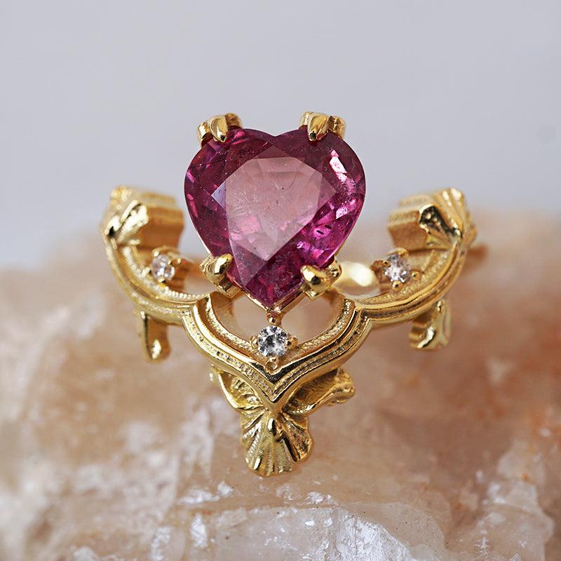 One Of A Kind: Gothic Ruby Heart Ring in 14K and 18K Gold