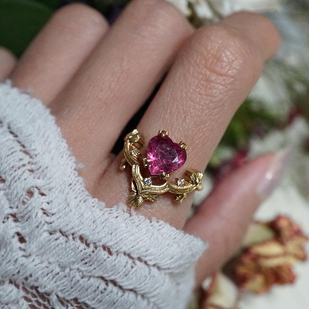 One Of A Kind: Gothic Ruby Heart Ring in 14K and 18K Gold - Tippy Taste Jewelry