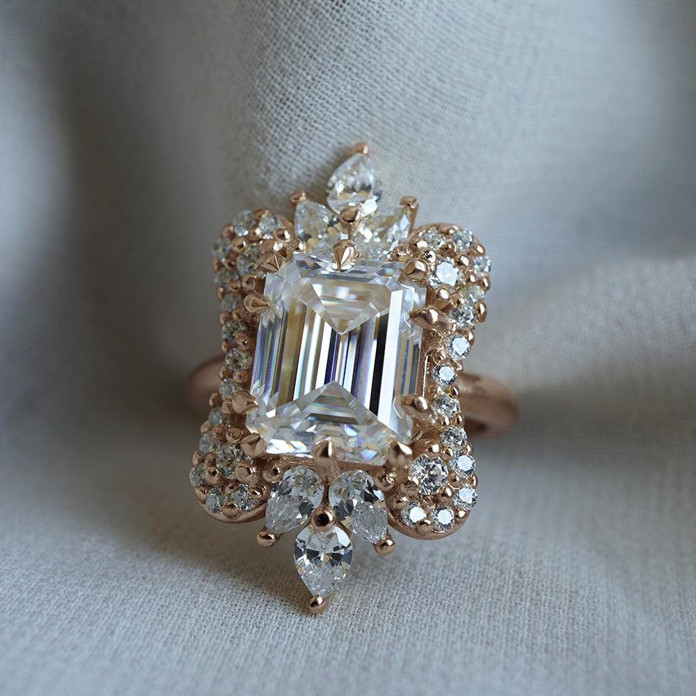 Grande Eleanor Diamond Ring in 14K and 18K Gold, 4ct (Moissanite or Lab Diamond) - Tippy Taste Jewelry