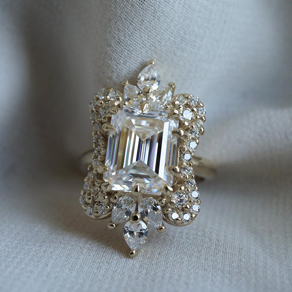 Grande Eleanor Diamond Ring in 14K and 18K Gold, 4ct (Moissanite or Lab Diamond) - Tippy Taste Jewelry