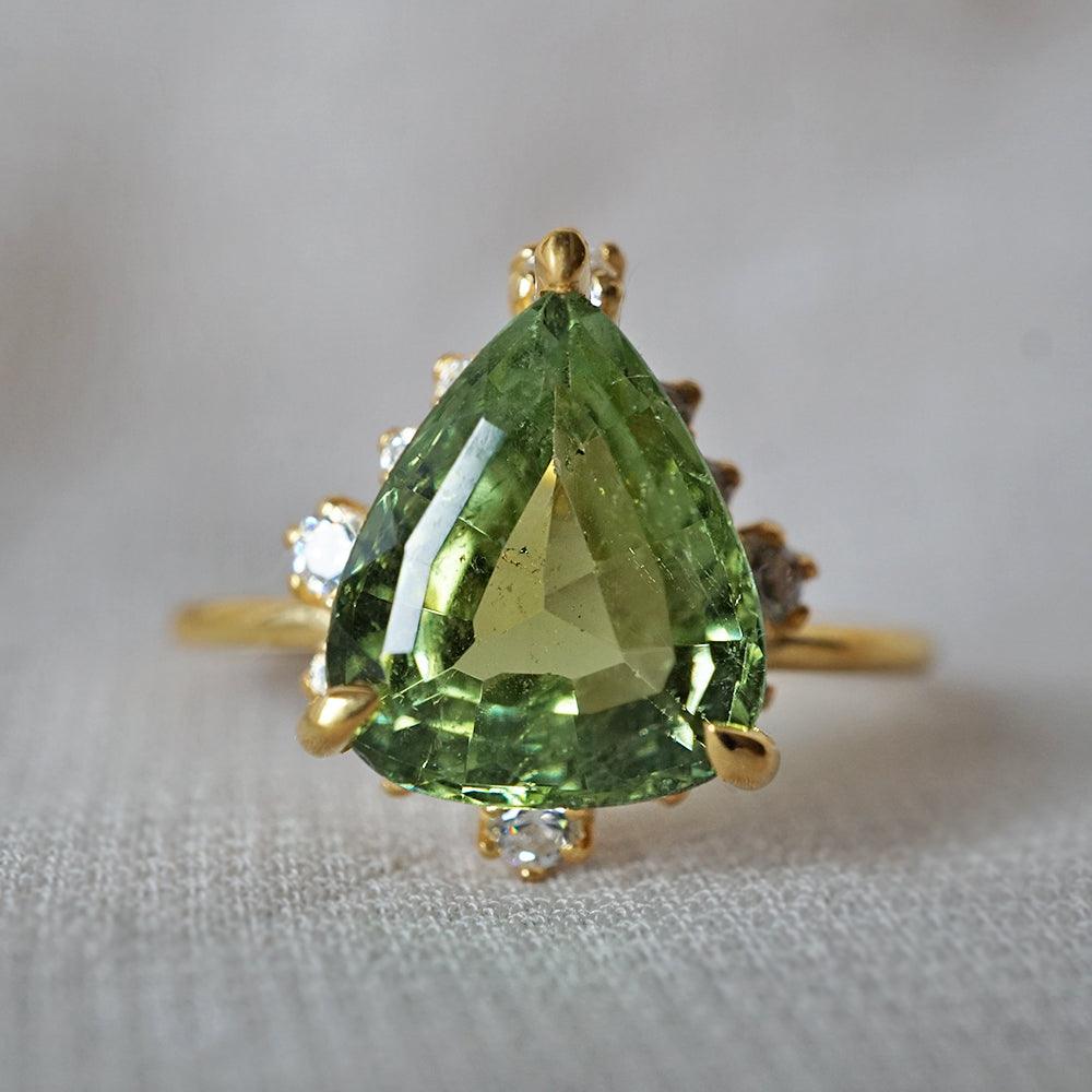 One Of A Kind: 14K Flora Green Tourmaline Diamond Ring