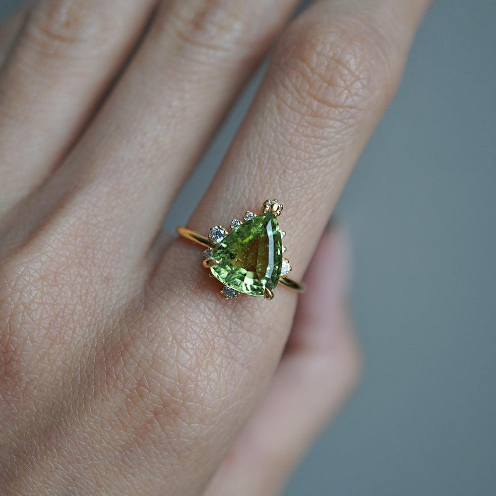 One Of A Kind: 14K Flora Green Tourmaline Diamond Ring - Tippy Taste Jewelry
