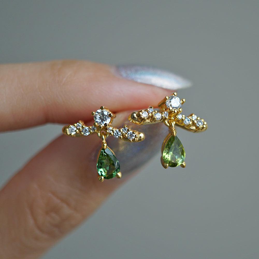 14K Green Tourmaline Celestial Earrings - Tippy Taste Jewelry