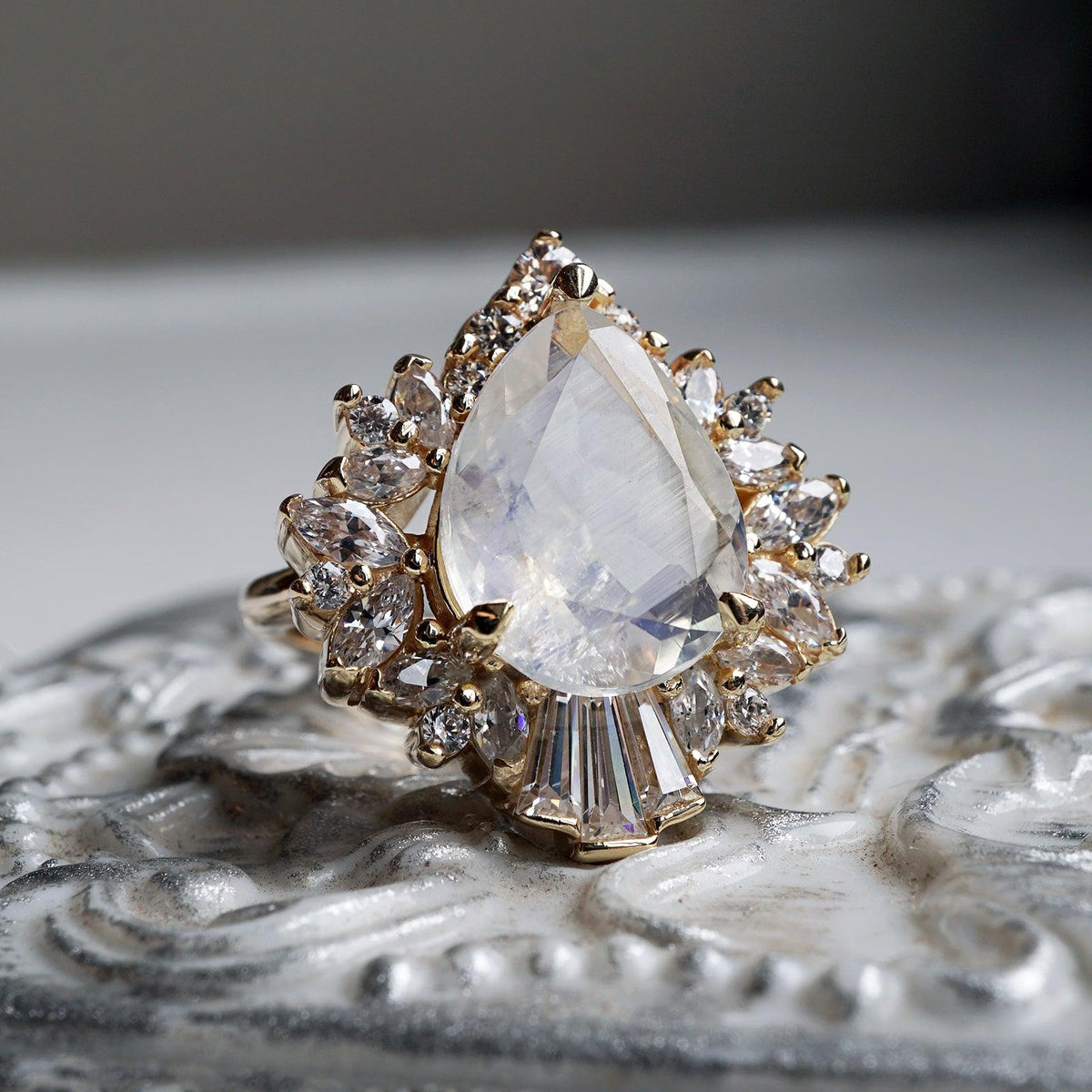 Hall Of Mirrors Moonstone Diamond Ring in 14K and 18K Gold - Tippy Taste Jewelry