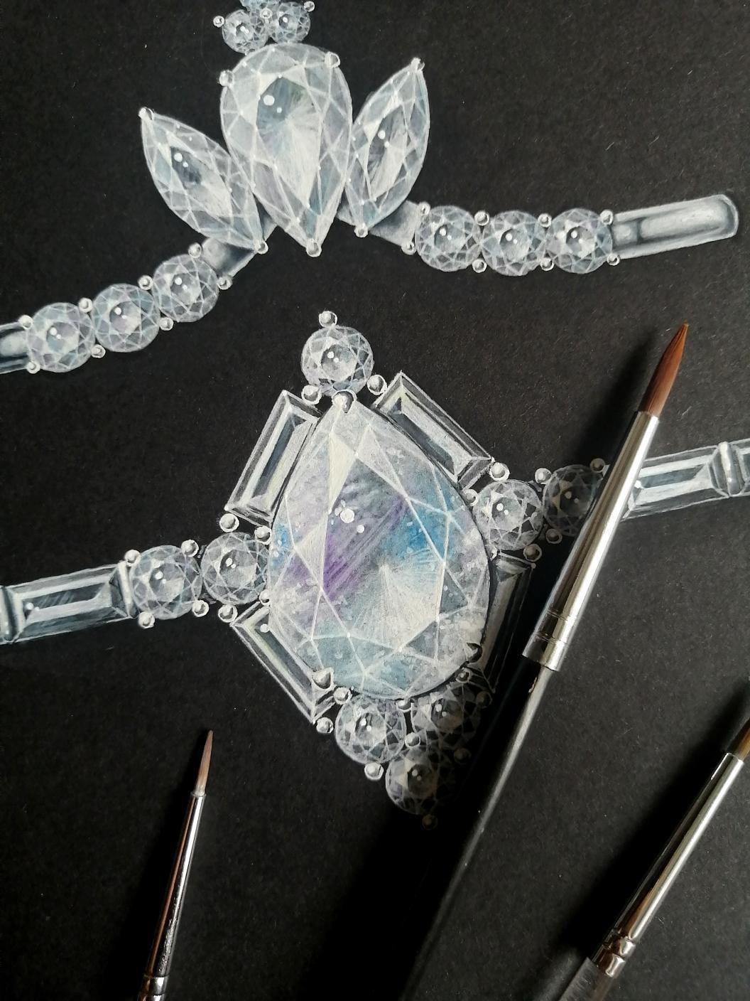 One Of A Kind: Selene Moonstone Diamond Ring Gouache Painting