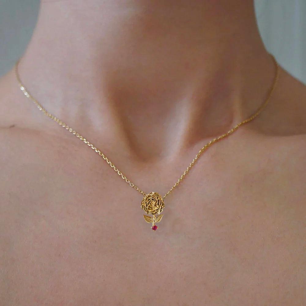 14K January Carnation Birth Flower Necklace - Tippy Taste Jewelry