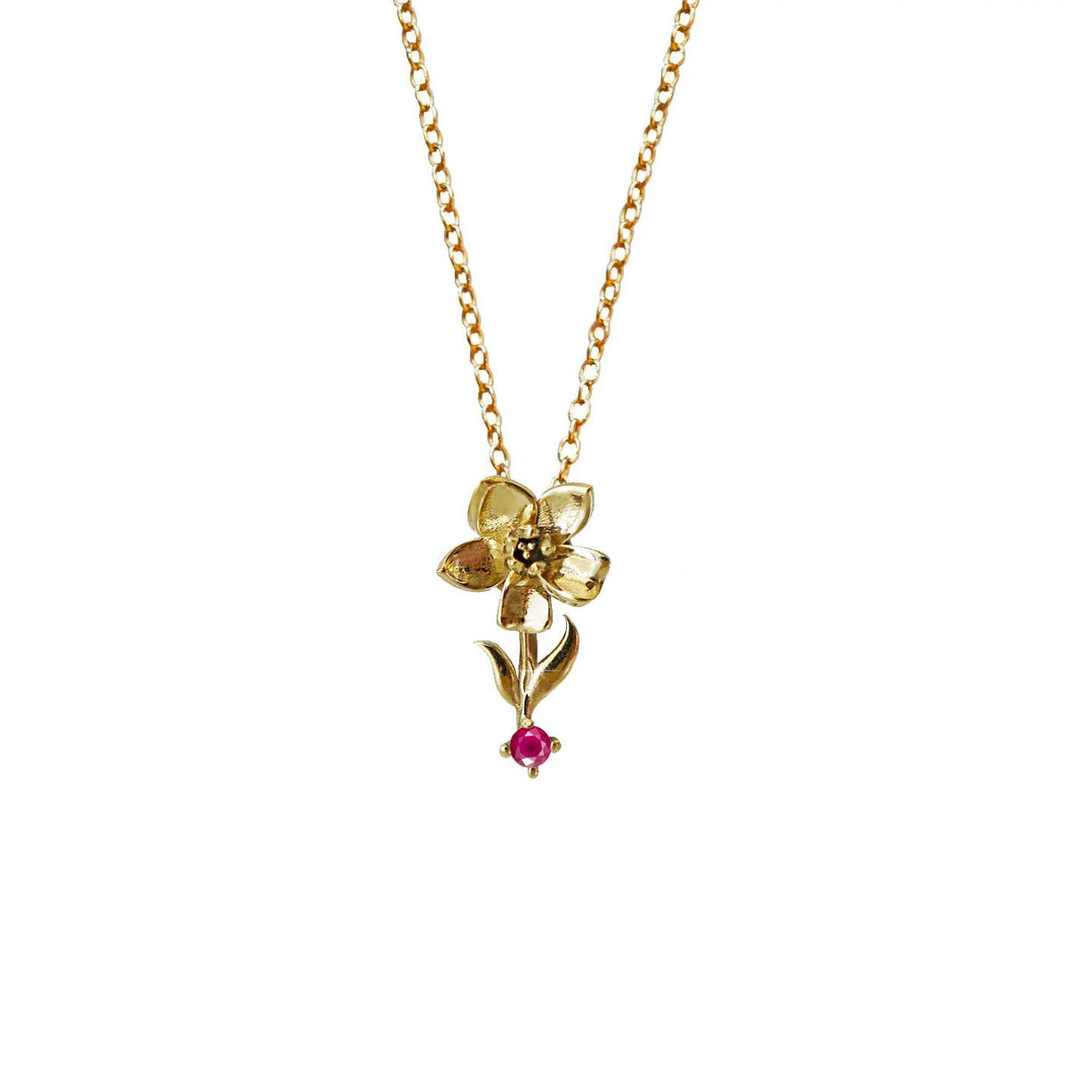 14K July Water Lily Birth Flower Necklace
