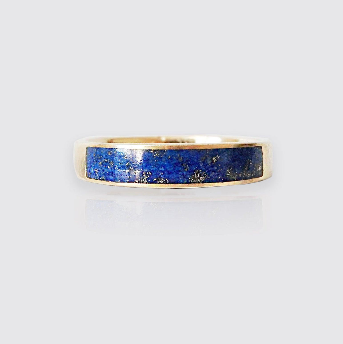 Lapis Lazuli Ring Band in Sterling Silver and 14K Gold, 3.5mm - Tippy Taste Jewelry