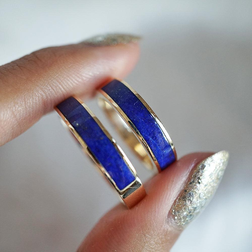 Lapis Lazuli Ring Band in Sterling Silver and 14K Gold, 3.5mm